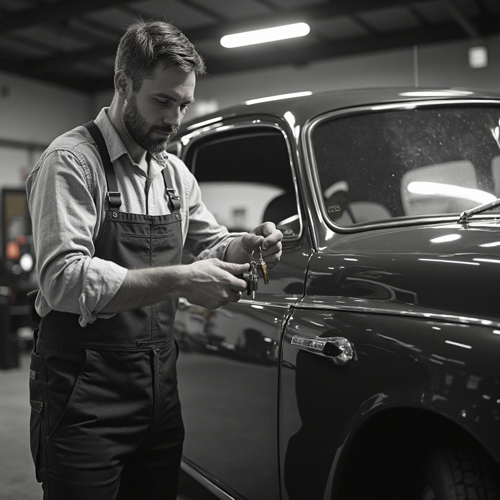 Cliente recibiendo llaves de auto reparado